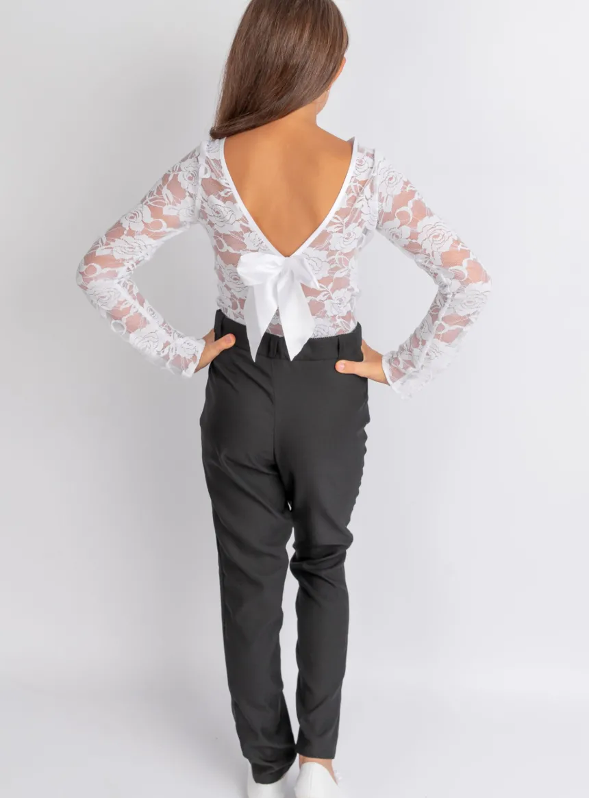 Pantalon fille taille haute noir