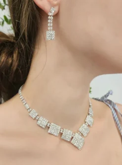 Parrure collier + boucles d'oreilles strass Mariage Gris argent
