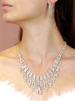 Parure bijoux collier + boucles Gris argent