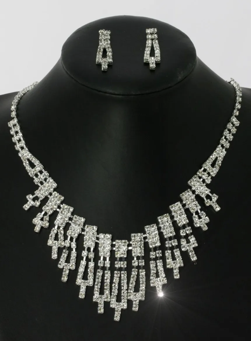 Parure bijoux collier + boucles Gris argent