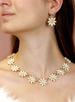 Parure bijoux collier + boucles Ivoire - Ecru