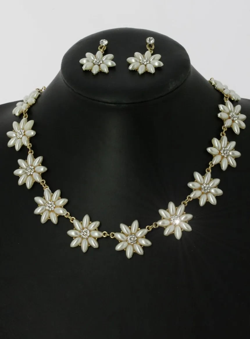 Parure bijoux collier + boucles Ivoire - Ecru