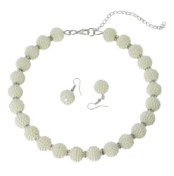 Parure bijoux collier + boucles Ivoire - Ecru