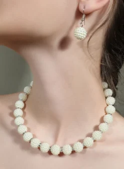 Parure bijoux collier + boucles Ivoire - Ecru