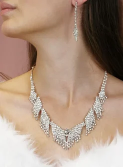 Parure bijoux collier + boucles Gris argent