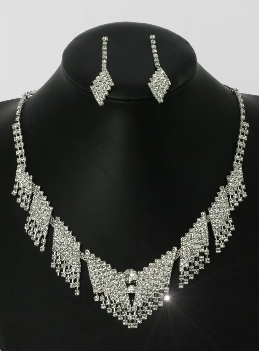 Parure bijoux collier + boucles Gris argent
