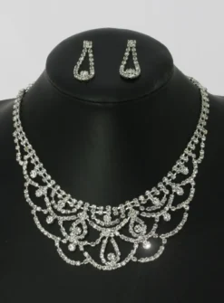 Parure bijoux collier + boucles Gris argent