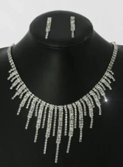 Parure bijoux collier + boucles Gris argent