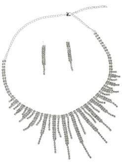 Parure bijoux collier + boucles Gris argent