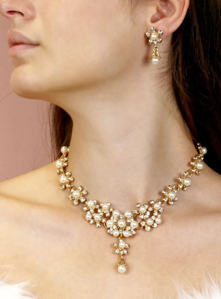 Parure bijoux collier + boucles Ivoire - Ecru