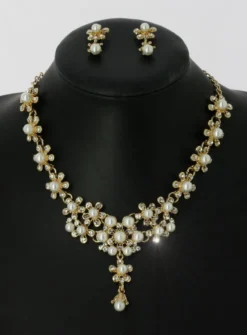 Parure bijoux collier + boucles Ivoire - Ecru