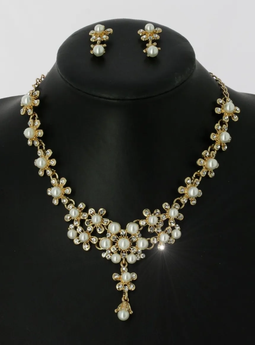 Parure bijoux collier + boucles Ivoire - Ecru