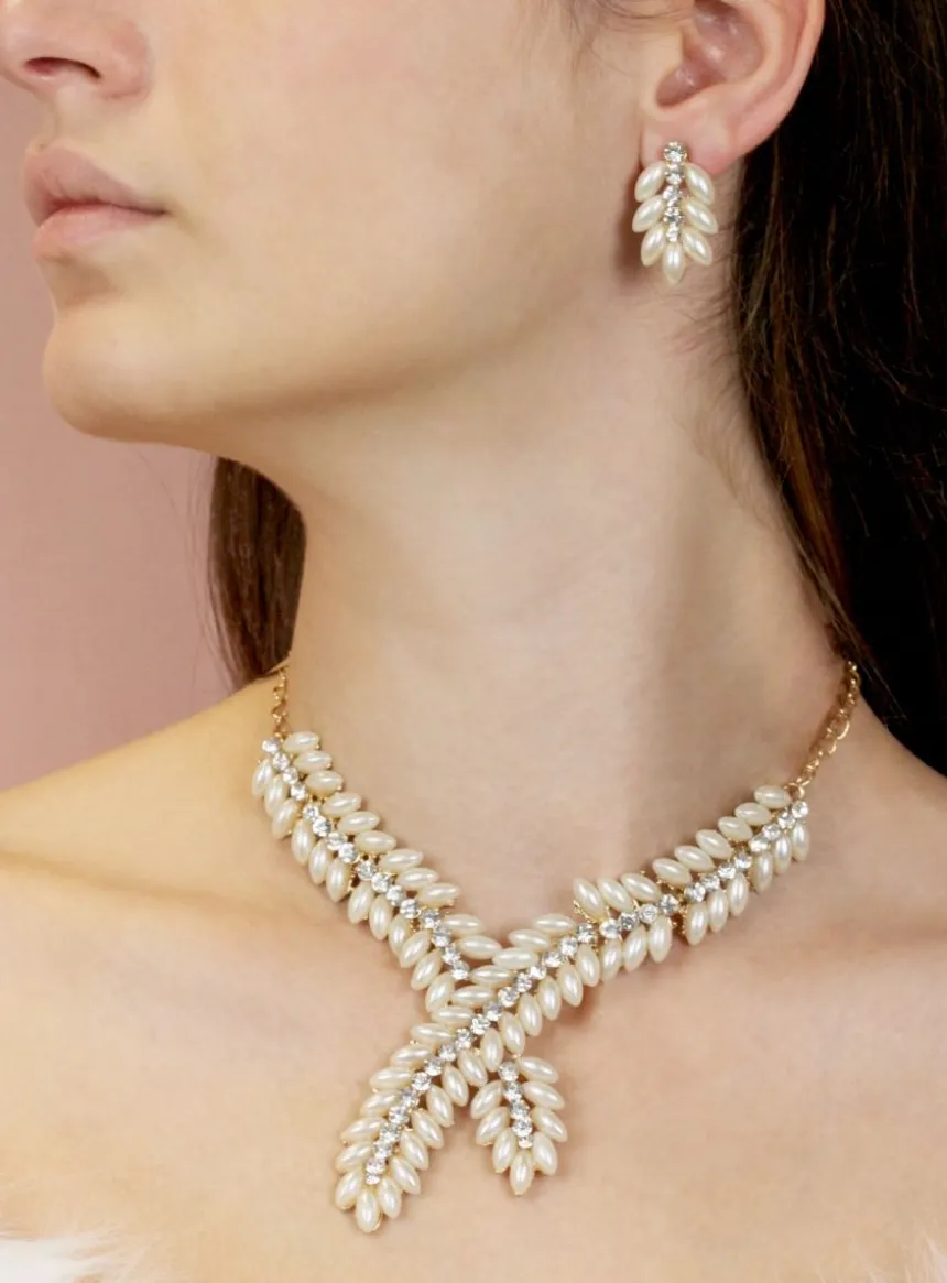 Parure bijoux collier + boucles Ivoire - Ecru
