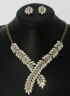 Parure bijoux collier + boucles Ivoire - Ecru
