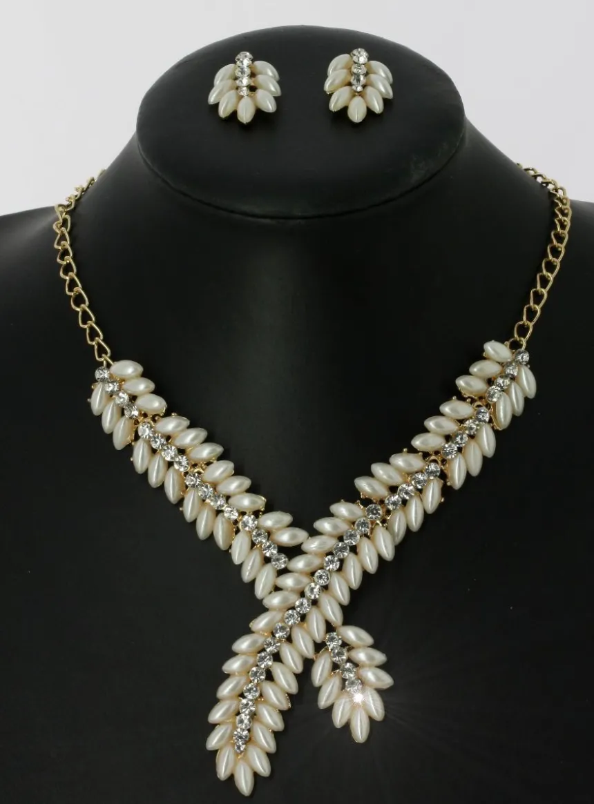 Parure bijoux collier + boucles Ivoire - Ecru