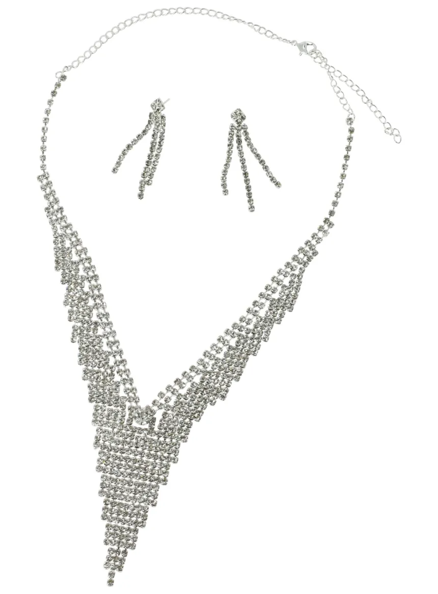 Parure bijoux collier + boucles Gris argent