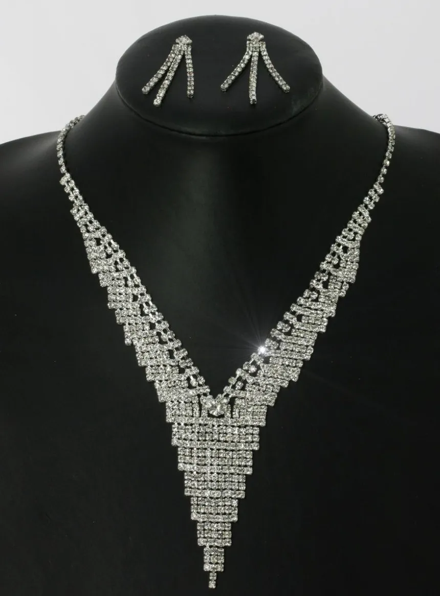 Parure bijoux collier + boucles Gris argent