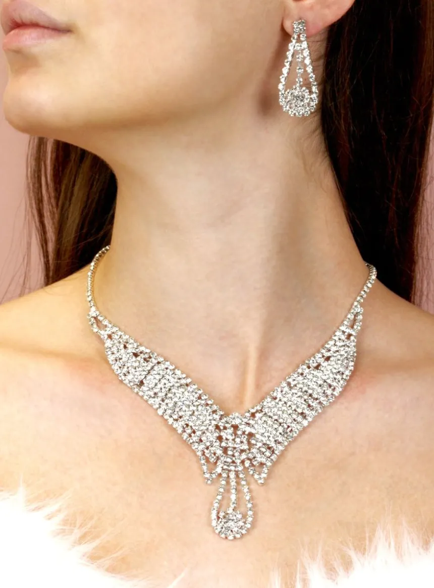 Parure bijoux collier + boucles Gris argent