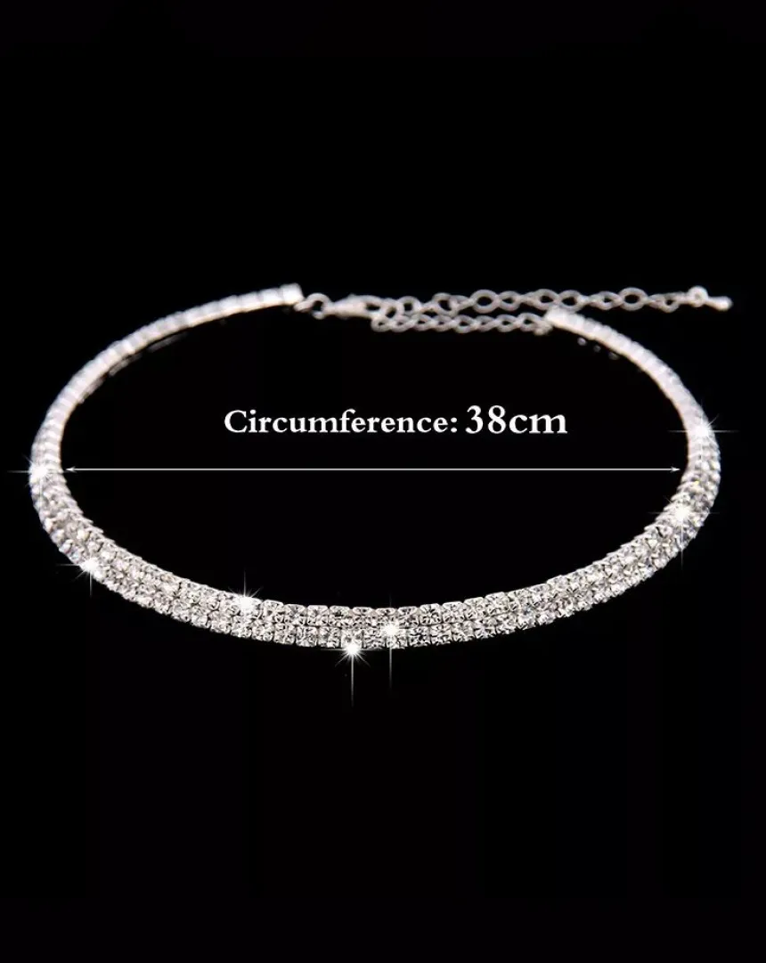 Parure collier + bracelet + boucles d'oreilles strass Gris argent