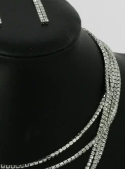 Parure Collier multirang strass + pendants Gris argent