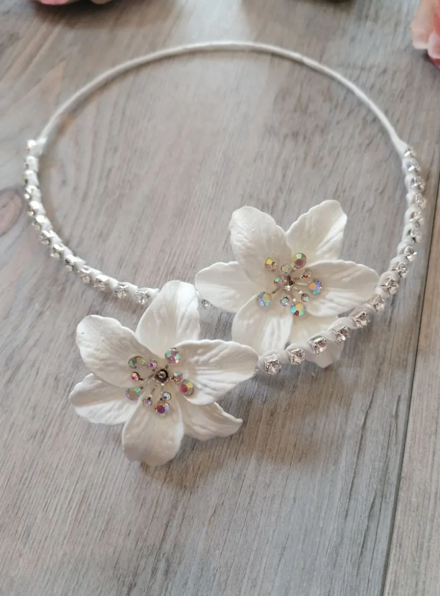 Parure mariage collier + bracelet fleur et strass
