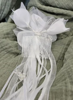 Peigne à cheveux de mariage grosse fleur Blanc