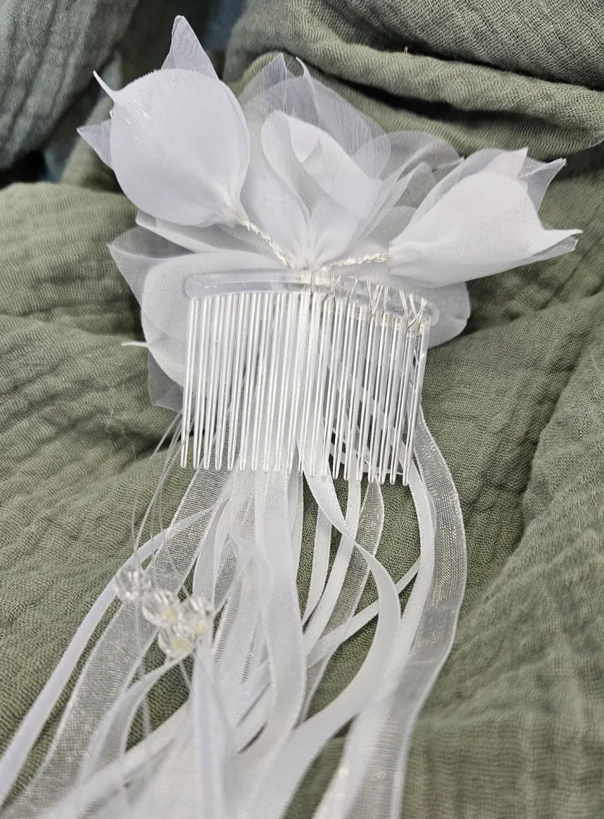 Peigne à cheveux de mariage grosse fleur Blanc
