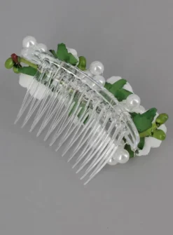 Peigne cheveux fleurs blanches et perles Blanc