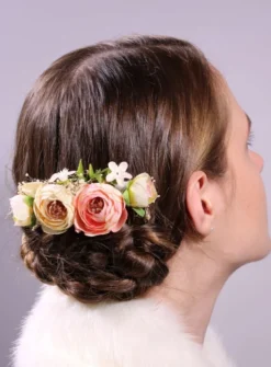 Peigne cheveux fleurs effet naturel Rose