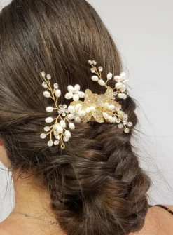 Peigne cheveux fleurs et perles