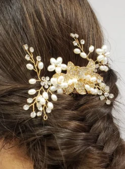Peigne cheveux fleurs et perles