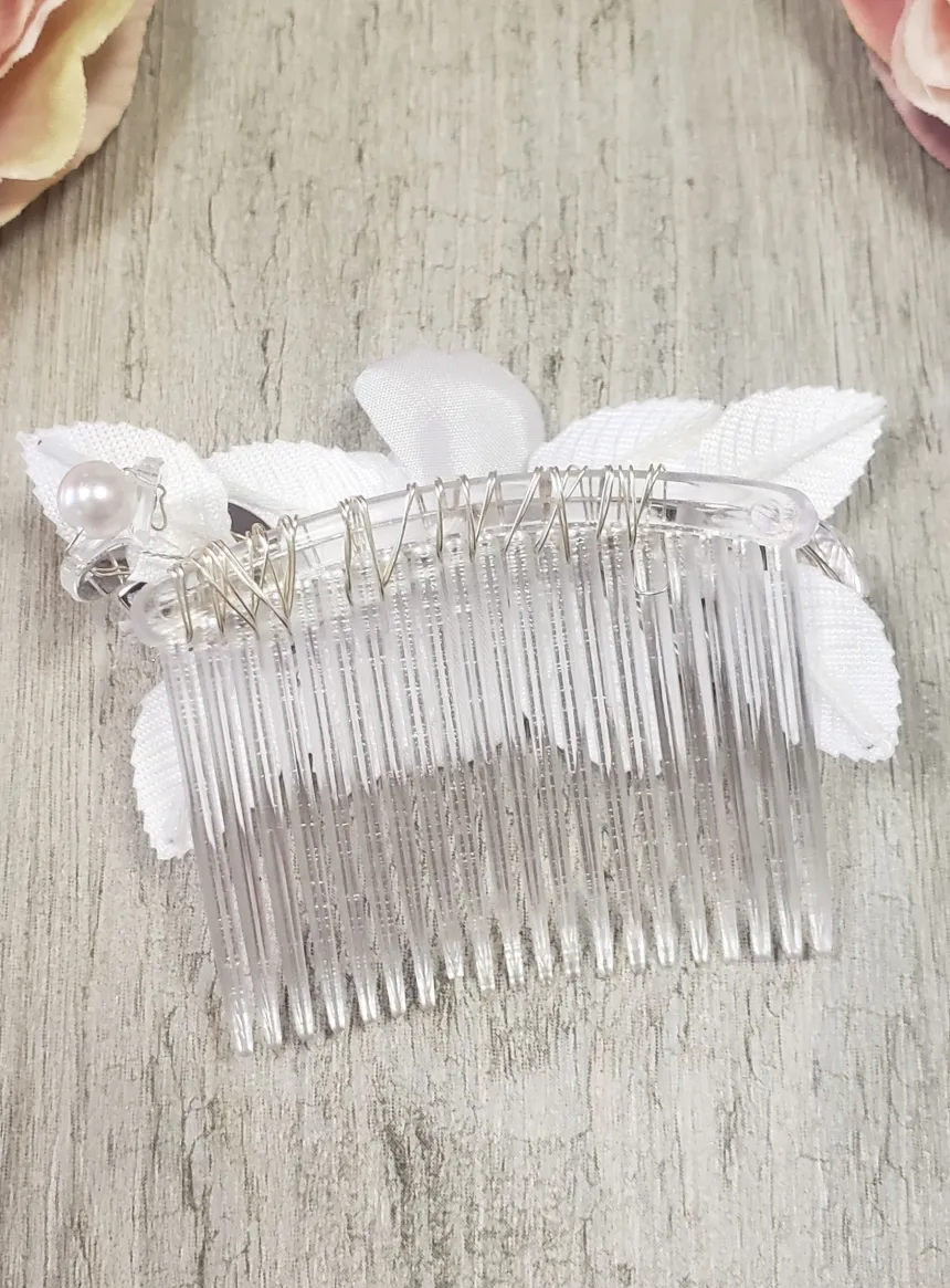 Peigne cheveux fleurs et strass Blanc