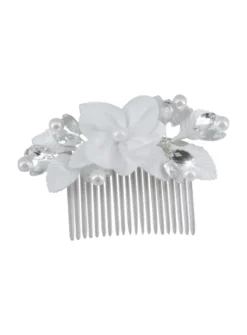 Peigne cheveux fleurs et strass Blanc