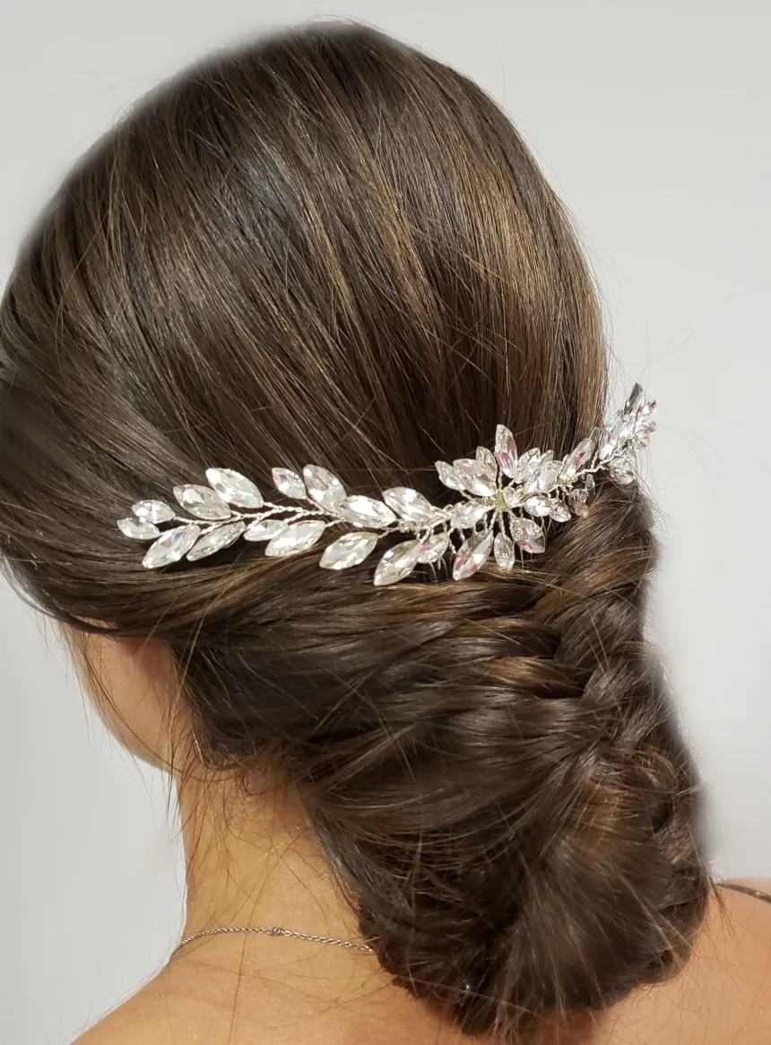 Peigne cheveux strass sur peigne Gris argent