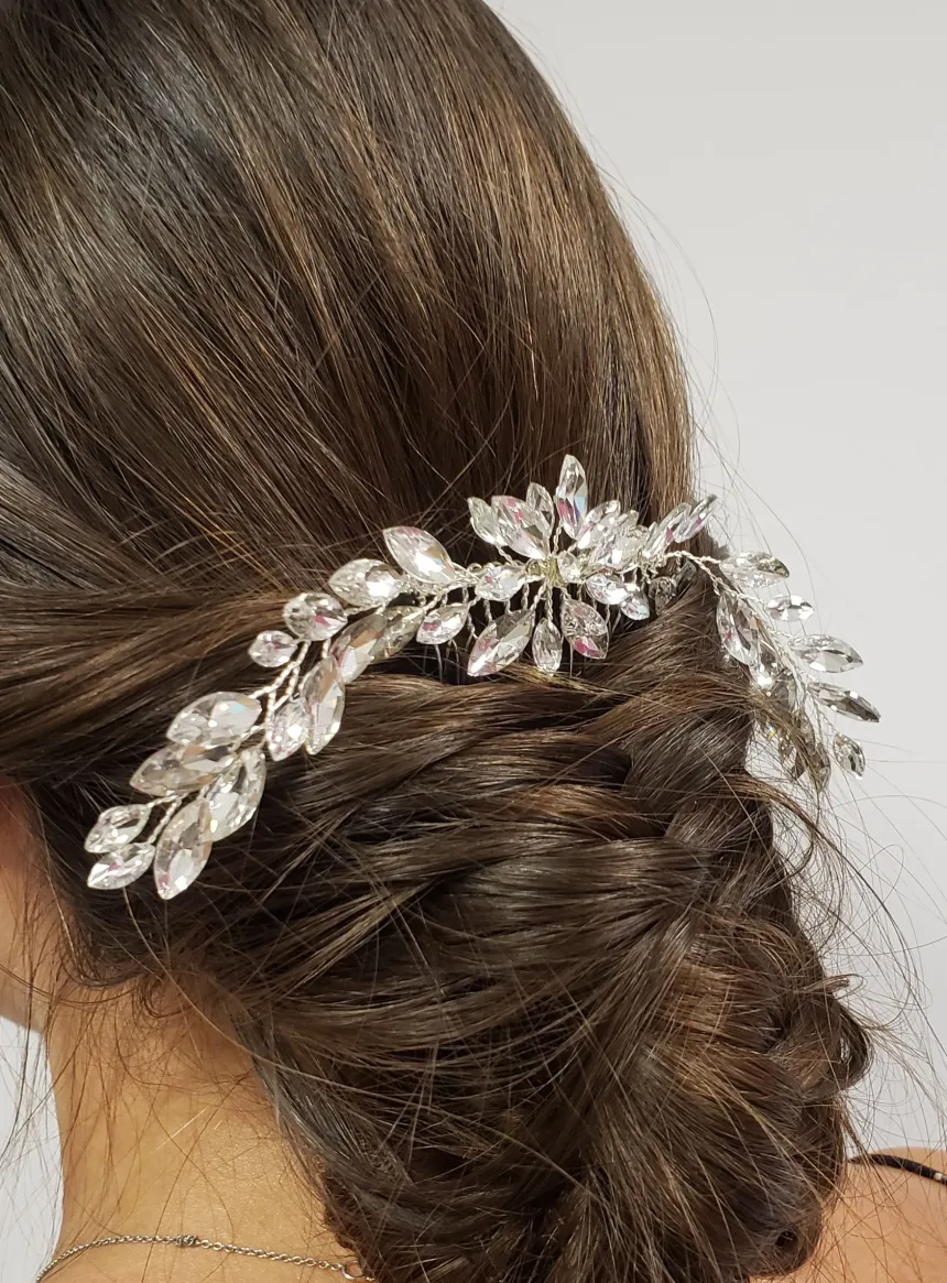 Peigne cheveux strass sur peigne Gris argent