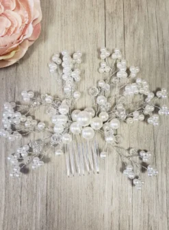 Peigne chignon perles et strass Blanc