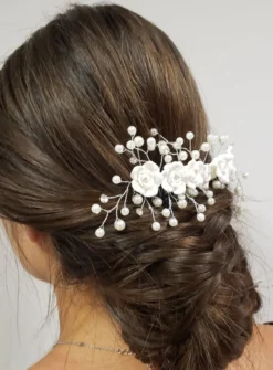 Peigne coiffure avec fleurs et perles Blanc