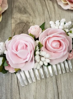 Peigne coiffure fleurs et feuillage Blanc