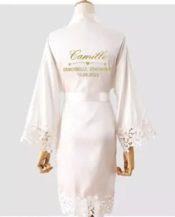 Peignoir mariée avec dentelle - Personnalisable