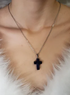 Pendentif Croix en pierre + Chaine