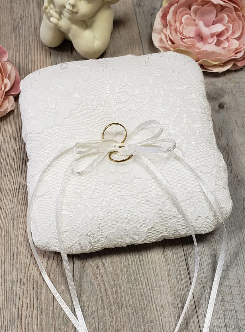Petit coussin porte alliances dentelle Ivoire - Ecru