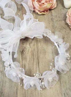 Petite couronne fleurs et rubans Blanc
