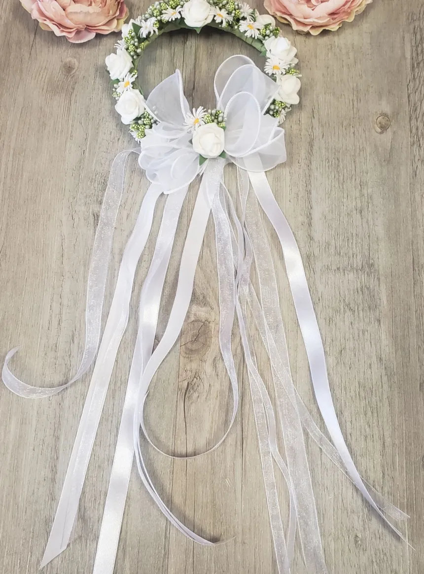 Petite couronne marguerites et roses Blanc