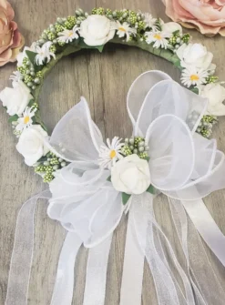 Petite couronne marguerites et roses Blanc