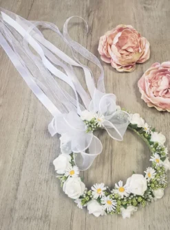 Petite couronne marguerites et roses Blanc