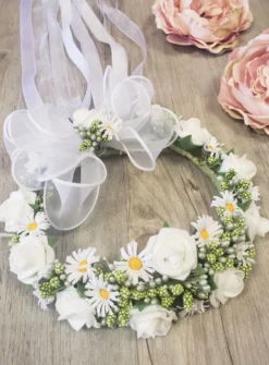 Petite couronne marguerites et roses Blanc