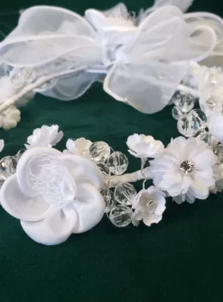 Petite couronne perles et fleurs Blanc