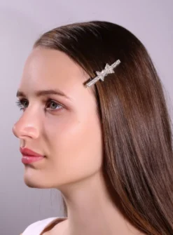 Pince à cheveux strass et petit noeud Gris argent