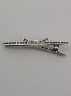 Pince à cheveux strass et petit noeud Gris argent