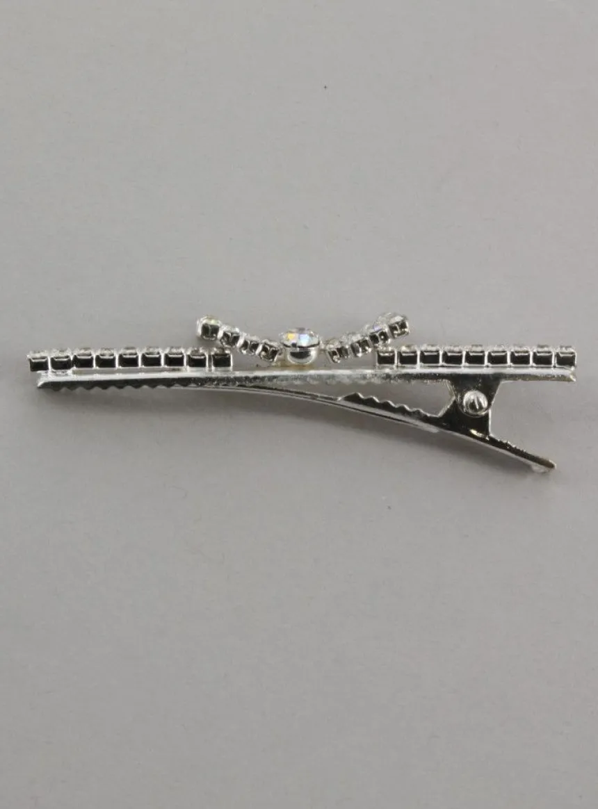 Pince à cheveux strass et petit noeud Gris argent